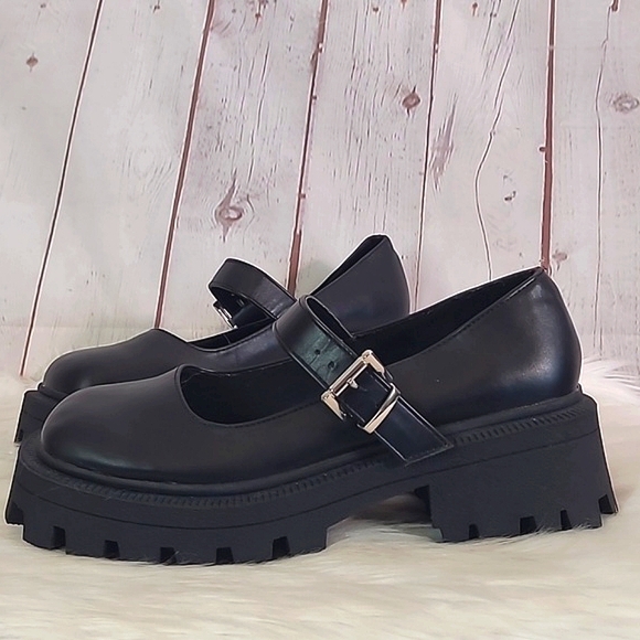 ASOS Design Y2K Style Chunky Black Mary Jane Platform Buckle Loafer Shoes Size 7 - Picture 13 of 16